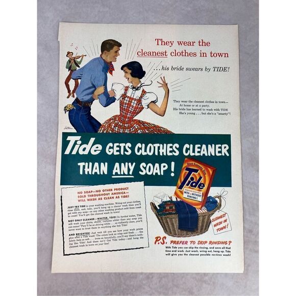Vintage 1951 Tide Print Ad Mod MCM - Picture 1 of 5